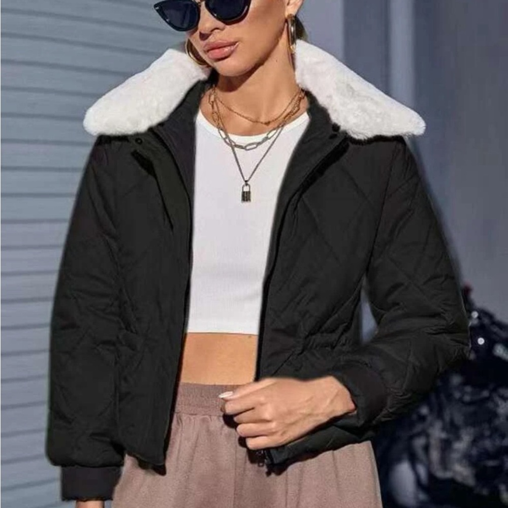 Black Puffer Jacket w/ White Fuzzy Collar